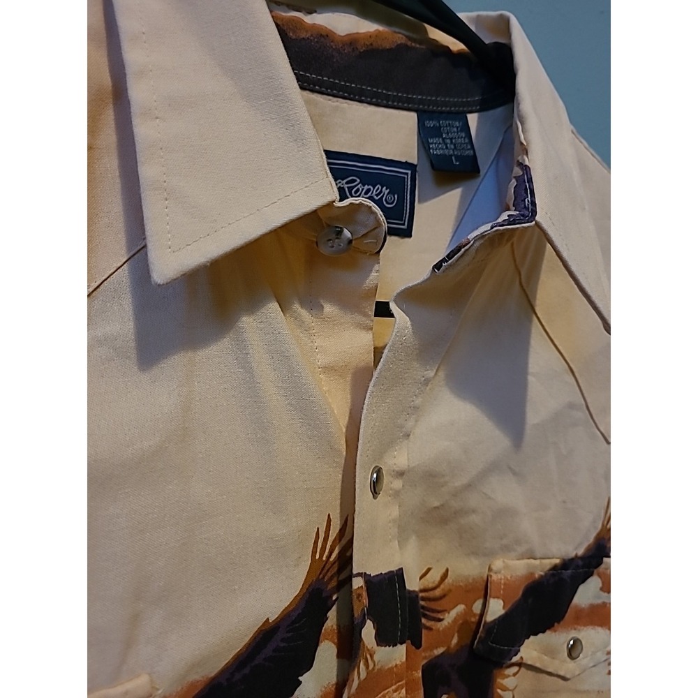 Vintage Roper Western Wear Button Up‎ Pearl Snap With Flying Eagles/Mountains L - Picture 6 of 8
